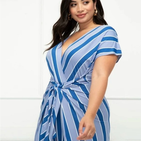 Eloquii Blue Faux Wrap Tie Front Maxi Dress - Picture 3 of 15